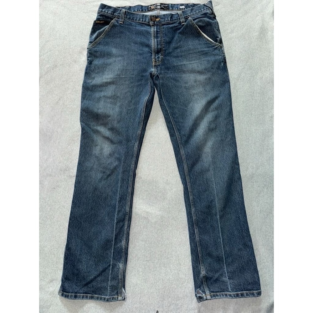 Ariat Men's Rebar M4 Bootcut Relaxed Wash Blue Denim Distressed Size 38